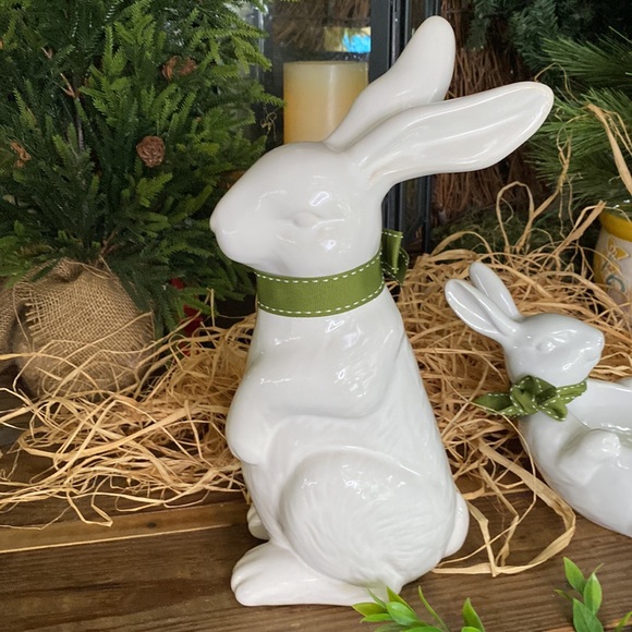 Pottery Barn Whimsical White Glazed Stoneware Bunny Figure and Bunny Bowl 🐇 - Picture 6 of 17